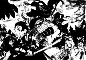 水彩色鉛筆 イラスト。鬼滅の刃のエンディングのワンシーンを描いてみた。