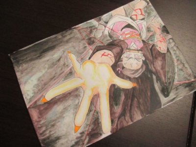 水彩色鉛筆・イラスト/鬼滅の刃イラスト。禰津子の「血鬼術 爆血」のシーンを描いてみました。