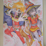水彩色鉛筆・鉛筆・イラスト/爆裂魔法を使うめぐみんとリナ・インバースを描いてみました。