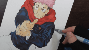 呪術廻戦 虎杖 悠仁(いたどり ゆうじ)コピックイラスト。美彩紙はコピック向きの紙?