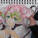 鬼滅の刃・甘露寺蜜璃(みつり)コピックイラスト。髪の塗り方、コピックの種類(番号)画像付きで解説。