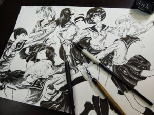 「かげきしょうじょ!!」ペン画イラスト描いてみた。カブラペン、丸ペン、「カケアミ」もどきについて解説。