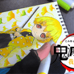鬼滅の刃ミニキャライラスト 我妻善逸の塗り絵用線画。コピックなど色塗りの練習用に。