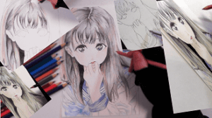 色鉛筆イラスト 明日小路(あけび こみち)イラスト描いてみた。「明日ちゃんのセーラー服」色鉛筆のイラストでペン入れはする、しない?黒い線が目立って嫌だ?下描きの芯は?