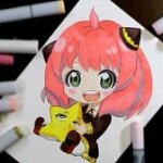 スパイファミリーイラスト ミニキャラでアーニャ描いてみた。ミニキャラ塗り方解説、画材紹介(紙・コピック番号・色)