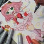 SPY×FAMILYコスプレ(ちびうさ・ちびムーン)した可愛いアーニャのイラスト描いてみた。コピック塗り方の解説、紙や使用したコピック紹介