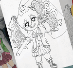 チェンソーマン・パワーちゃん可愛いミニキャラ無料塗り絵。コピック、色鉛筆での塗り絵や色塗りの練習、試し塗りに。