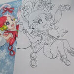 クリスマス・サンタコスのウタの塗り絵用線画。無料塗り絵。塗り絵やコピック、色鉛筆の色塗りの練習に。