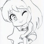 アニメ「うる星やつら」ラムちゃんミニキャラ無料塗り絵。コピック、色鉛筆で色塗り練習塗り絵用に。線画をなぞって描き方の練習にも使える。