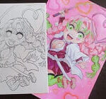 鬼滅の刃 無料塗り絵。甘露寺蜜璃(みつり)のかわいいミニキャラ塗り絵。塗り絵や色塗りの練習、顔の描き方の練習に。