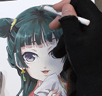薬屋のひとりごと・猫猫(まおまお)の髪の塗り方解説。髪の色のコピック番号(色)は?髪のハイライトはどうやって塗るの?コピックイラストの紙は何を使う?動画付きでの解説あり