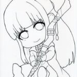 葬送のフリーレン・ミニキャラフェルンの塗り絵。印刷してコピックや色鉛筆やアイビスペイントで塗り絵できます。線画をなぞって描き方の練習にも使えるよ