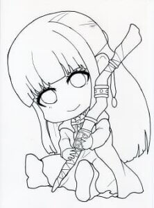 葬送のフリーレン・ミニキャラフェルンの塗り絵。印刷してコピックや色鉛筆やアイビスペイントで塗り絵できます。線画をなぞって描き方の練習にも使えるよ