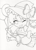 東方・霧雨 魔理沙（きりさめ まりさ）の塗り絵。印刷、ダウンロードしてアビスペイントやコピックで塗り絵できる。