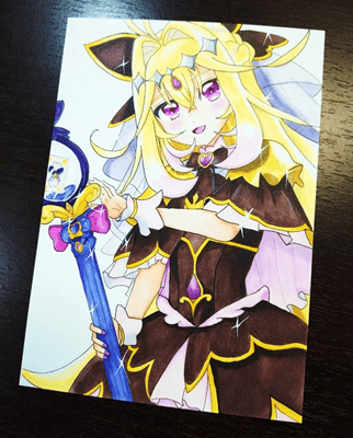 名探偵プリキュア　コピックイラスト　キュアアルカナシ　ャドー　塗り方　髪　目　コピック　アナログ　描き方